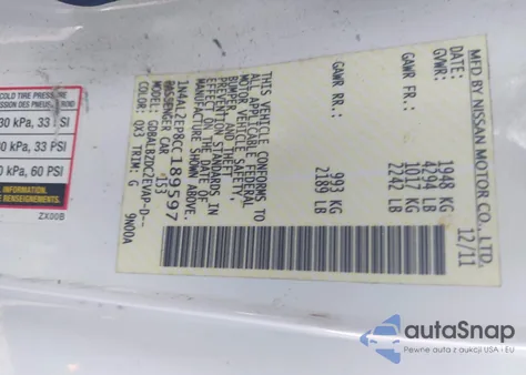 2012 Nissan Altima 2.5 S z USA, uszkodzony, nr VIN 1N4AL2EP8CC189597